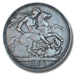 1891 United Kingdom Victoria Crown Head Full Crown Silver Coin