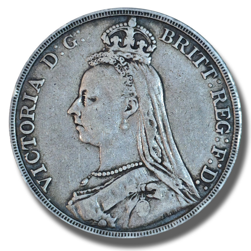 1891 United Kingdom Victoria Crown Head Full Crown Silver Coin