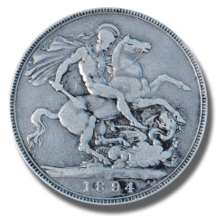 1894 United Kingdom Victoria Veiled Head Full Crown Silver Coin