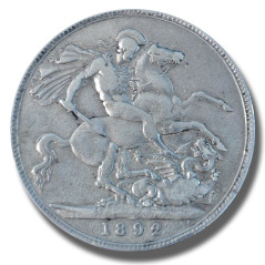 1892 United Kingdom Victoria Crown Head Full Crown Silver Coin