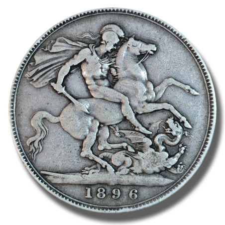 1896 United Kingdom Victoria Veiled Head Full Crown Silver Coin
