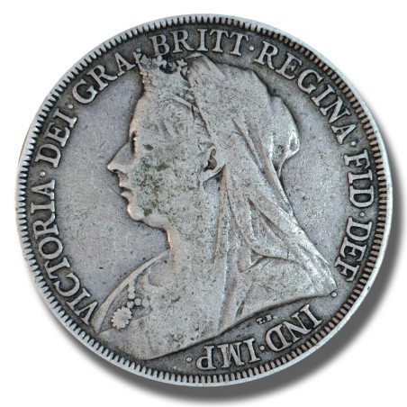 1896 United Kingdom Victoria Veiled Head Full Crown Silver Coin
