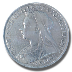 1899 United Kingdom Victoria Veiled Head Full Crown Silver Coin