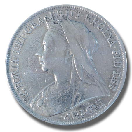 1899 United Kingdom Victoria Veiled Head Full Crown Silver Coin