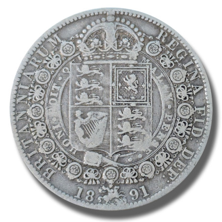 1891 United Kingdom Victoria Half  Crown Silver Coin