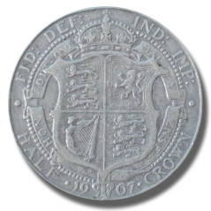 1907 United Kingdom Edwardvs VII Half  Crown Silver Coin