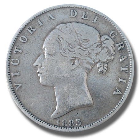 1883 United Kingdom Victoria Young Head Half Crown Silver Coin