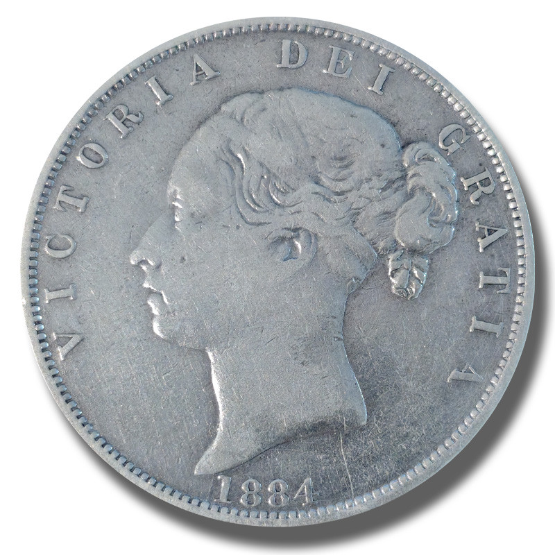 1884 United Kingdom Victoria Young Head Half Crown Silver Coin