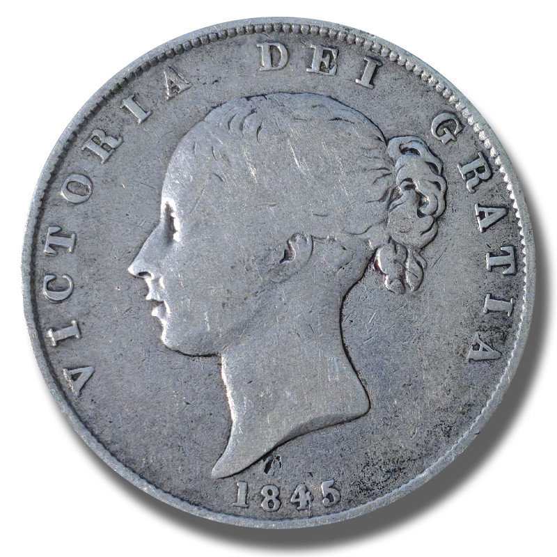 1845 United Kingdom Victoria Young Head Half Crown Silver Coin