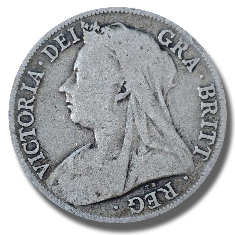 1896 United Kingdom Victoria Veiled Head Half Crown Silver Coin