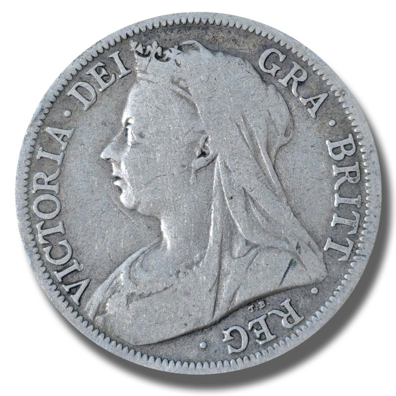 1900 United Kingdom Victoria Veiled Head Half Crown Silver Coin