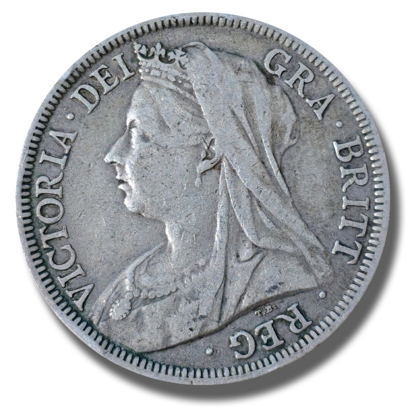 1900 United Kingdom Victoria Veiled Head Half Crown Silver Coin