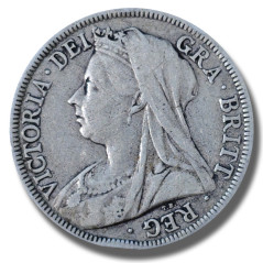 1900 United Kingdom Victoria Veiled Head Half Crown Silver Coin
