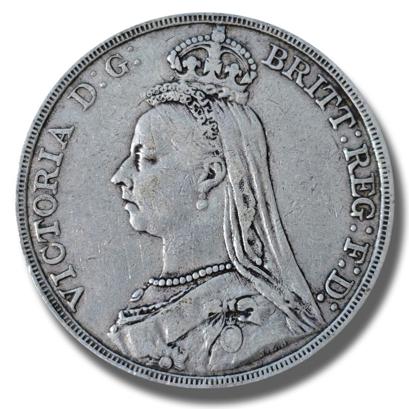 1891 United Kingdom Victoria Crown Head Full Crown Silver Coin
