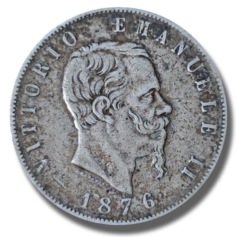 1876 Italy Victorio Emanuele II 5 Lire Silver Coin 1876 Italy Victorio Emanuele II 5 Lire Silver Coin