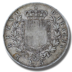 1876 Italy Victorio Emanuele II 5 Lire Silver Coin