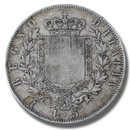 1876 Italy Victorio Emanuele II 5 Lire Silver Coin