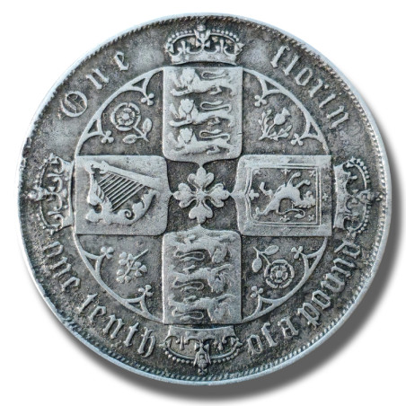 1875 United Kingdom Queen Victoria Gothic Florin Silver Coin