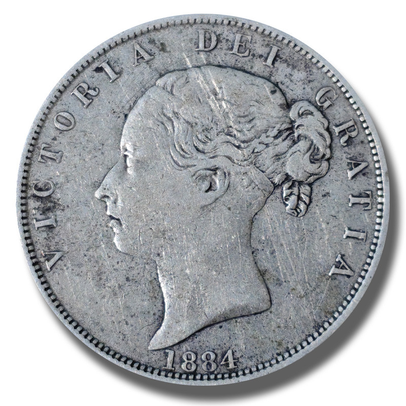1884 United Kingdom Victoria Young Head Half Crown Silver Coin