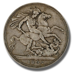 1892 United Kingdom Victoria Crown Head Full Crown Silver Coin