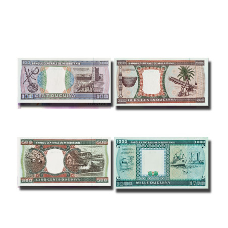 1989 Mauritania 1000 500 200 100 Ouguiya Set of 4 Banknotes Uncirculated