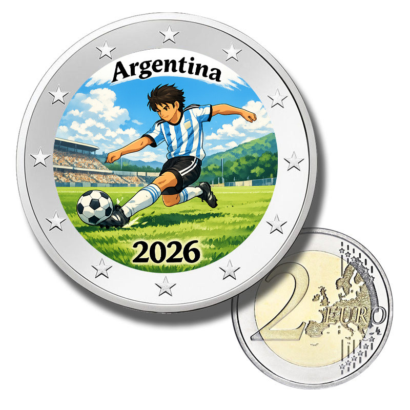 2 Euro Coloured Coin Argentina Football 2026 anime inspired design