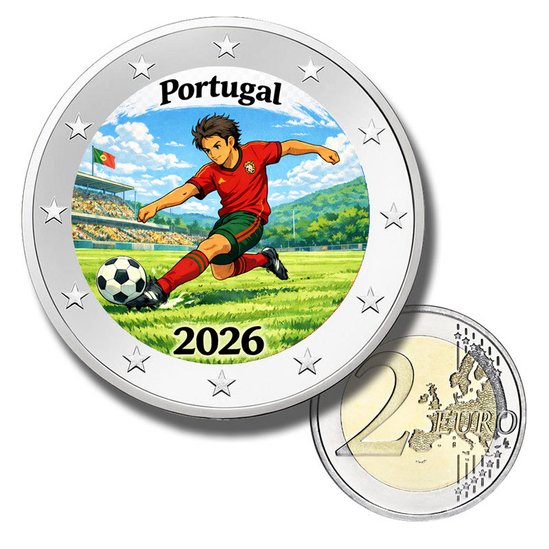 2 Euro Coloured Coin Portugal Football 2026 anime inspired design