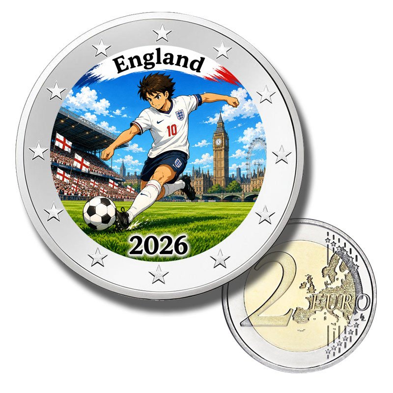 2 Euro Coloured Coin England Football 2026 anime inspired design 2 Euro Coloured Coin England Football 2026 anime inspired design