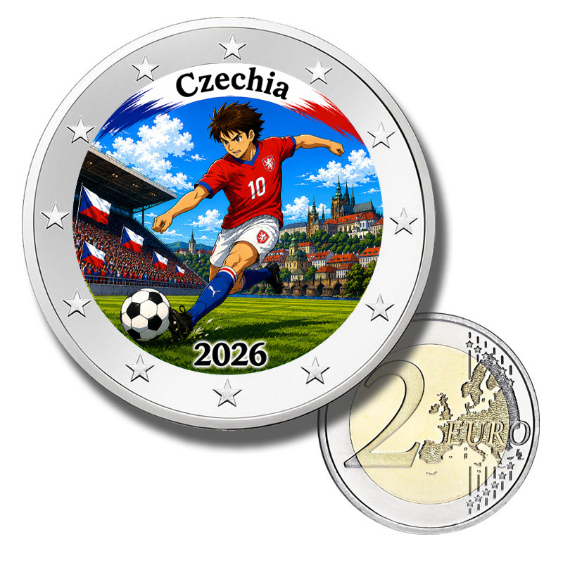 2 Euro Coloured Coin Czechia Football 2026 anime inspired design