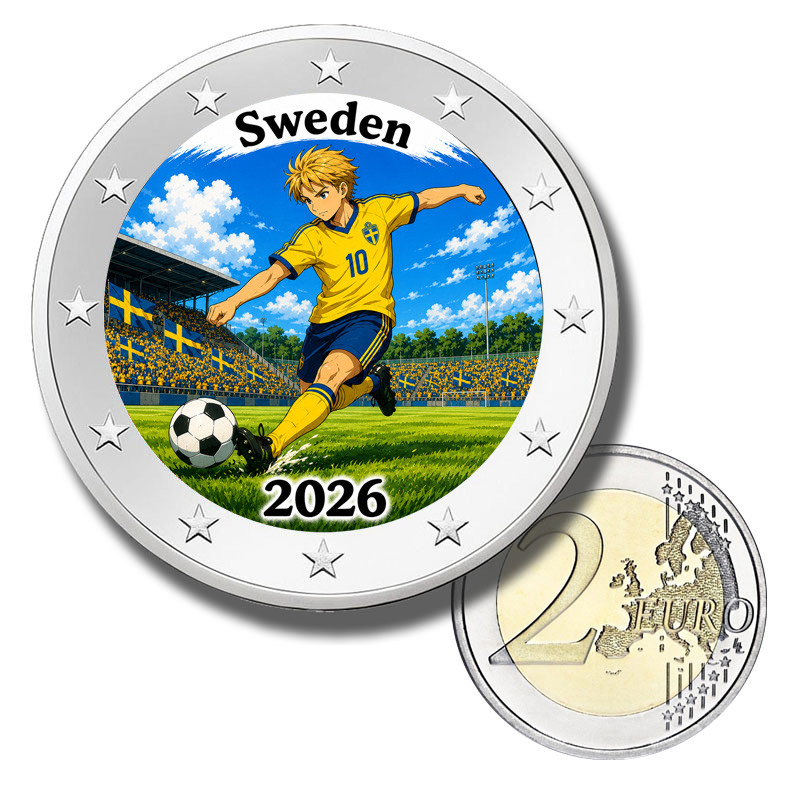 2 Euro Coloured Coin Sweden Football 2026 anime inspired design
