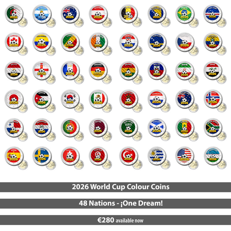 Set of 48 coins 2 euro coloured Football 2026