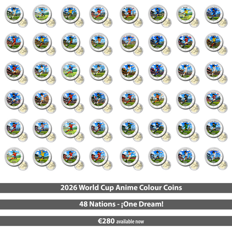 2 euro coloured Coin Set of 48 Football amine version 2026