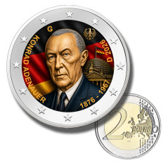2 Euro Coloured Coin 150th Anniversary of Konrad Adenauer ADFGJ