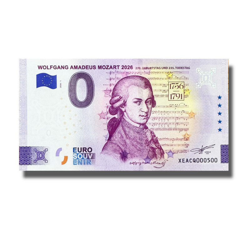 0 Euro Souvenir Banknote Wolfgang Amadeus Mozart 2026 Germany XEACQ 2026-1