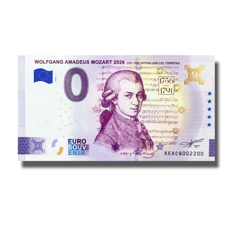 Gold 0 Euro Souvenir Banknote Wolfgang Amadeus Mozart 2026 Germany XEACQ 2026-1
