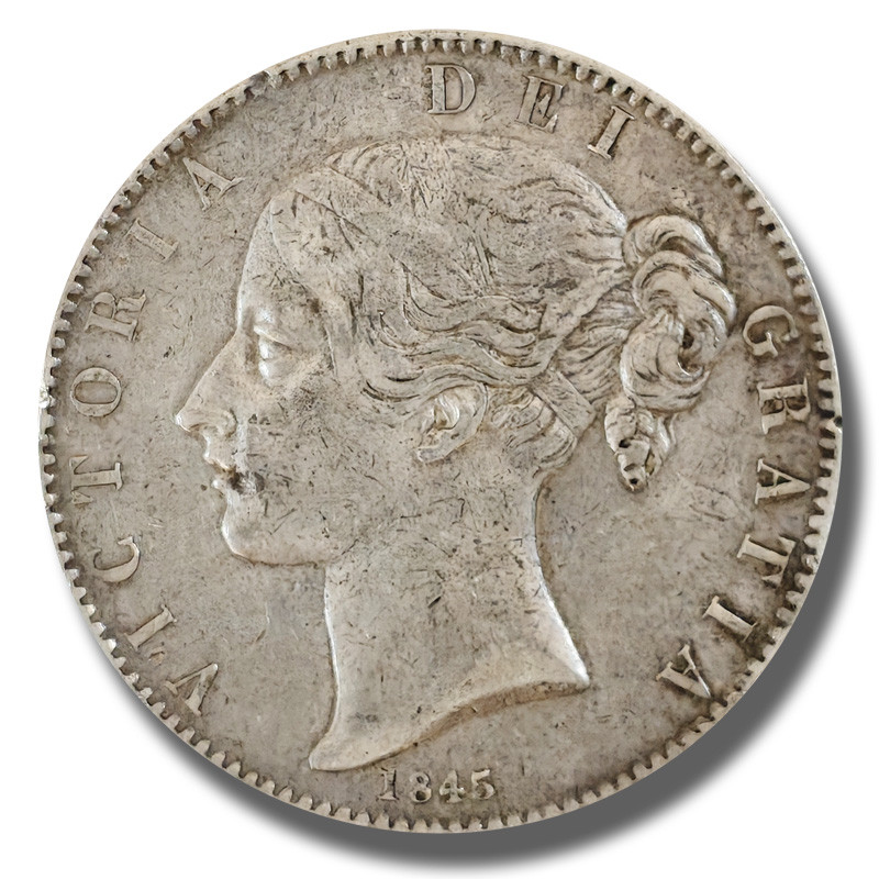 1845 United Kingdom Queen Victoria Young Head Crown Silver Coin