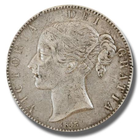 1845 United Kingdom Victoria Young Head Crown Silver Coin