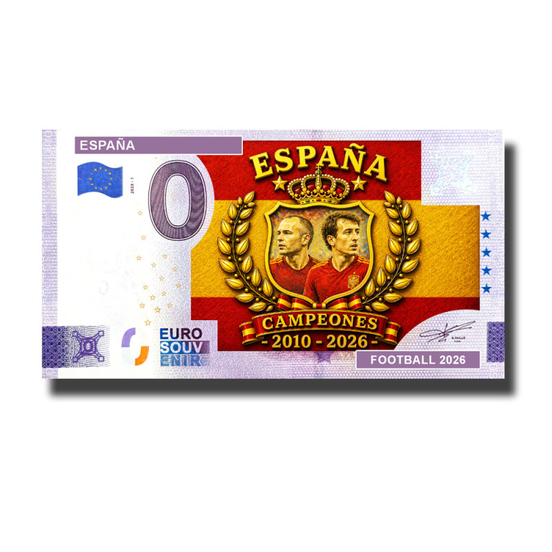 0 Euro Souvenir Banknote Spain World Cup Championship 2026 Iniesta - Oyarzabal Custom Colour