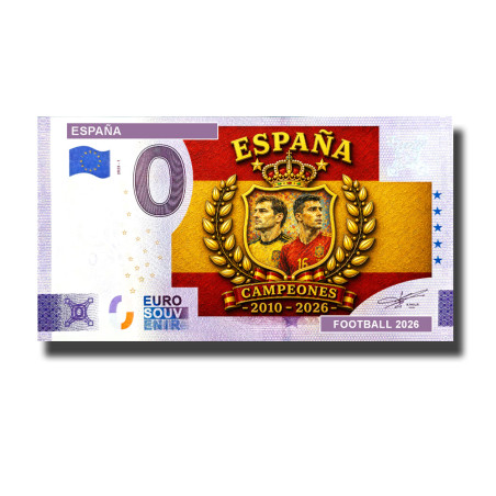 0 Euro Souvenir Banknote Spain World Cup Championship 2026 Casillas - Rodri Custom Colour