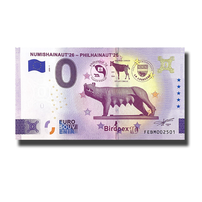 Gold 0 Euro Souvenir Banknote Numishainaut'26- Philhainaut'26 Malta FEBM 2026-1