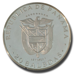 1974 Panama Simon Bolivar 1783-1830 20 Balboas Silver Coin