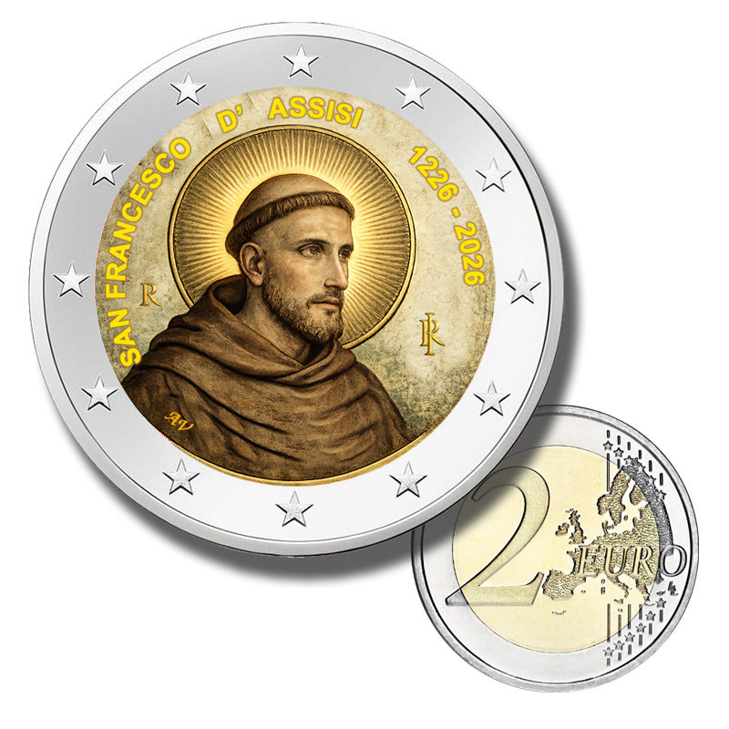 2 Euro Coloured Coin 2026 Italy 800th Anniversary of the Death of Saint Francis of Assisi