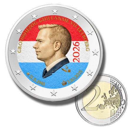 2 Euro Coloured Coin 2026 Luxembourg Accession to the Throne of Grand Duke William and 45th birthday