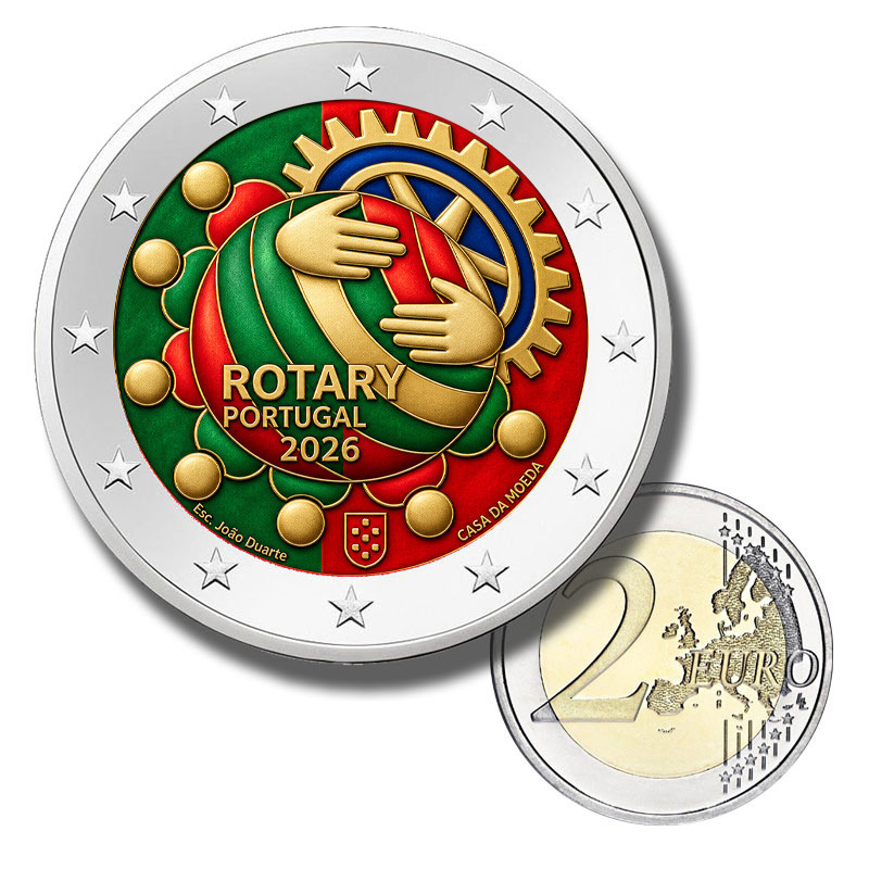 2 Euro Coloured Coin 2026 Portugal 100th anniversary of the Rotary Foundation 2 Euro Coloured Coin 2026 Portugal 100th anniversary of the Rotary Foundation