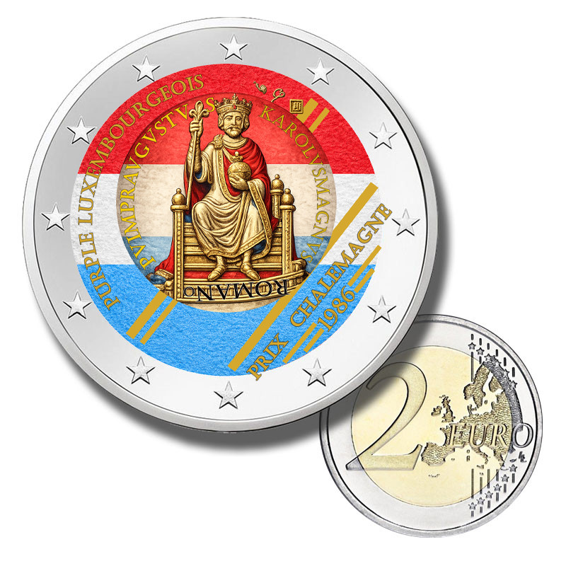 2 Euro Coloured Coin 2026 Luxembourg 40th anniversary of the Charlemagne Prize to the People of Luxembourg
