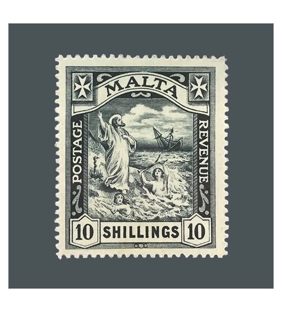 1919 Malta Stamp 10 Shillings Black SG96