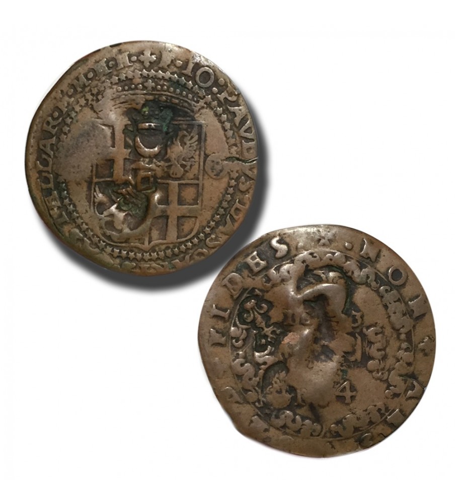 1643 Lascaris 4 Tari With Countermarks - Knights of Malta Copper Coin