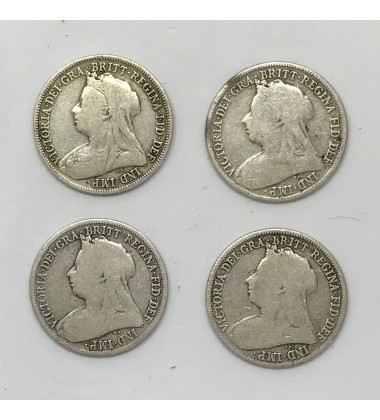 1896 1897 1898 1899 British Silver Coin Lot of 4