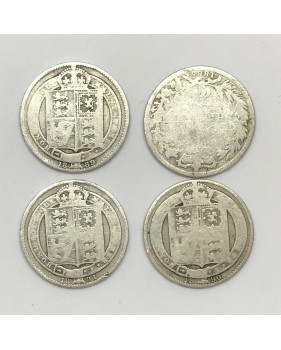1885 1889 1890 1891 British Silver Shilling Coins Lot Of 4
