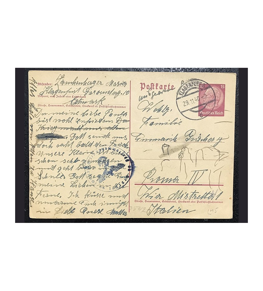 1940 Germany To Italy Ww2 Prisoner Of War Pow Postkarte